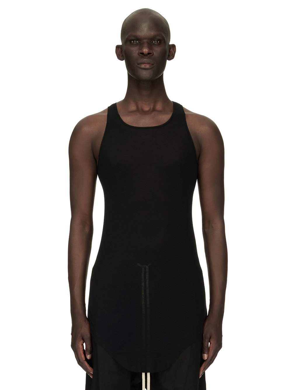 RICK OWENS FOREVER BASIC RIB TANK IN BLACK MINI RIB JERSEY