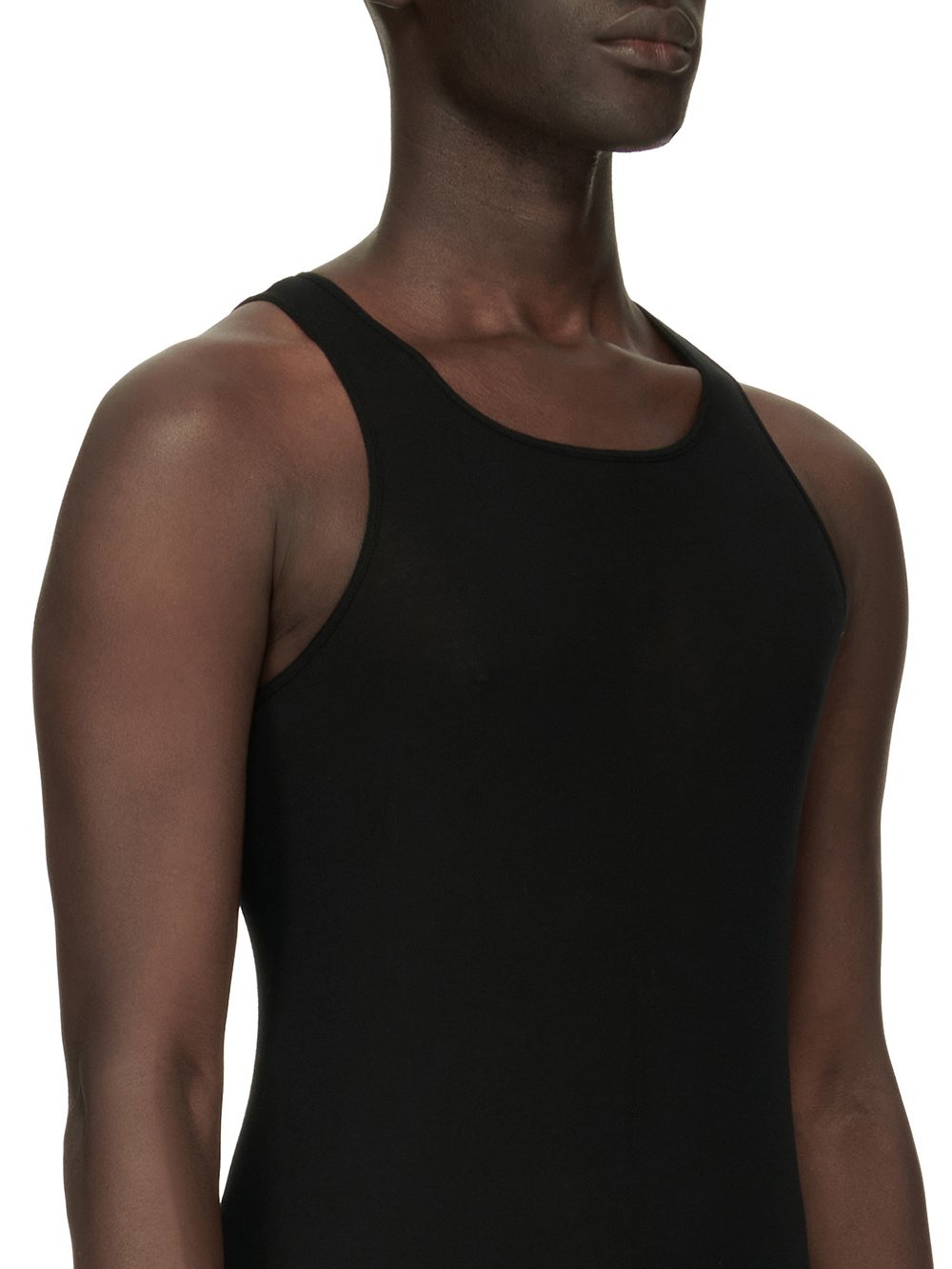 RICK OWENS FOREVER BASIC RIB TANK IN BLACK MINI RIB JERSEY