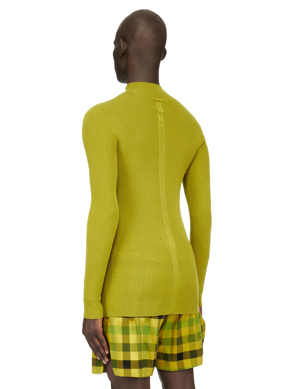 RICK OWENS FW23 LUXOR RIBBED LUPETTO IN ACID YELLOW LIGHTWEIGHT RIBBED KNIT