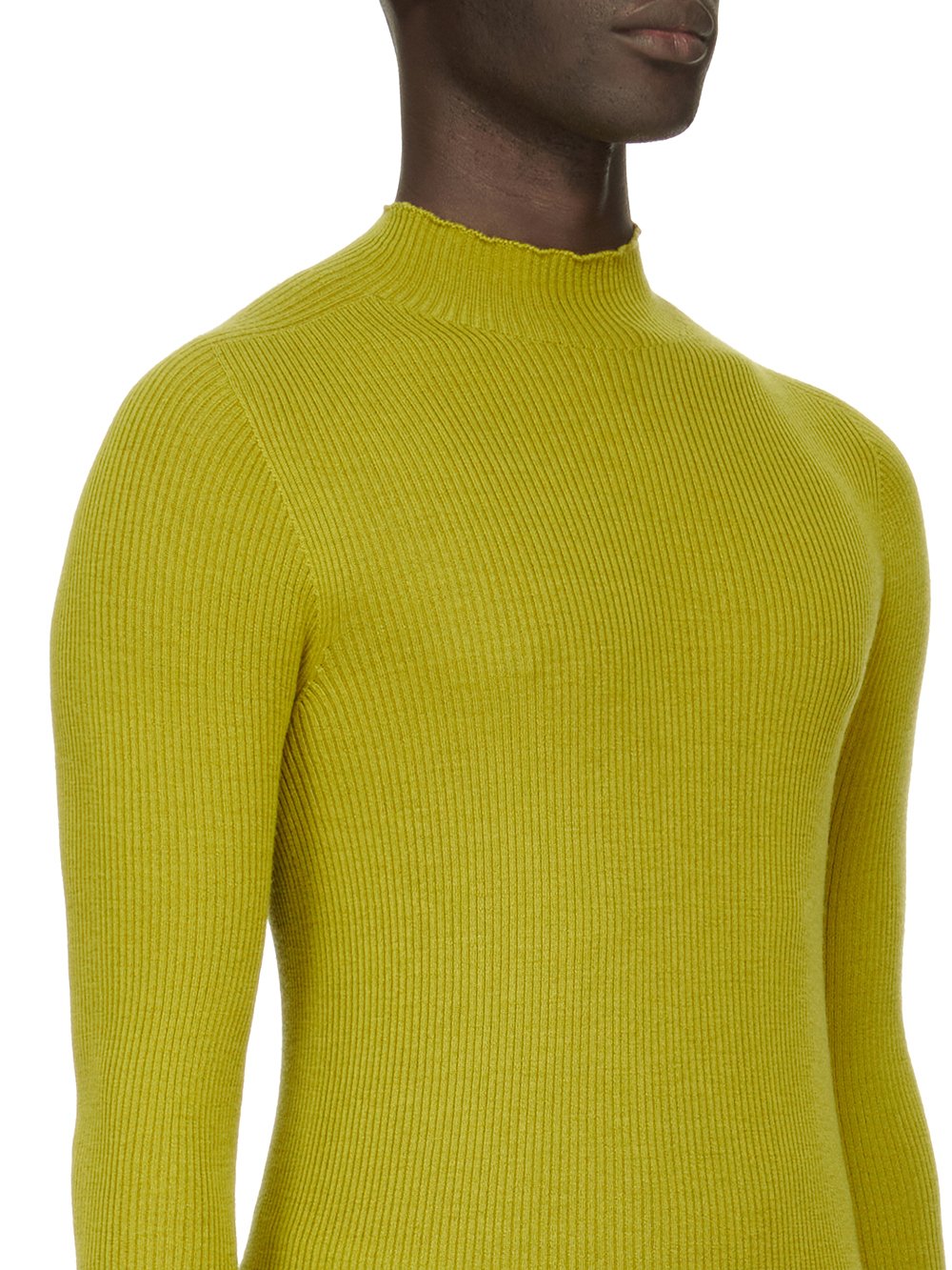 RICK OWENS FW23 LUXOR RIBBED LUPETTO IN ACID YELLOW LIGHTWEIGHT RIBBED KNIT