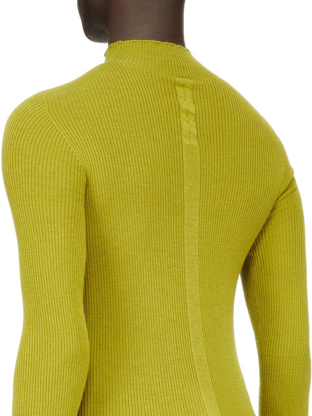 RICK OWENS FW23 LUXOR RIBBED LUPETTO IN ACID YELLOW LIGHTWEIGHT RIBBED KNIT