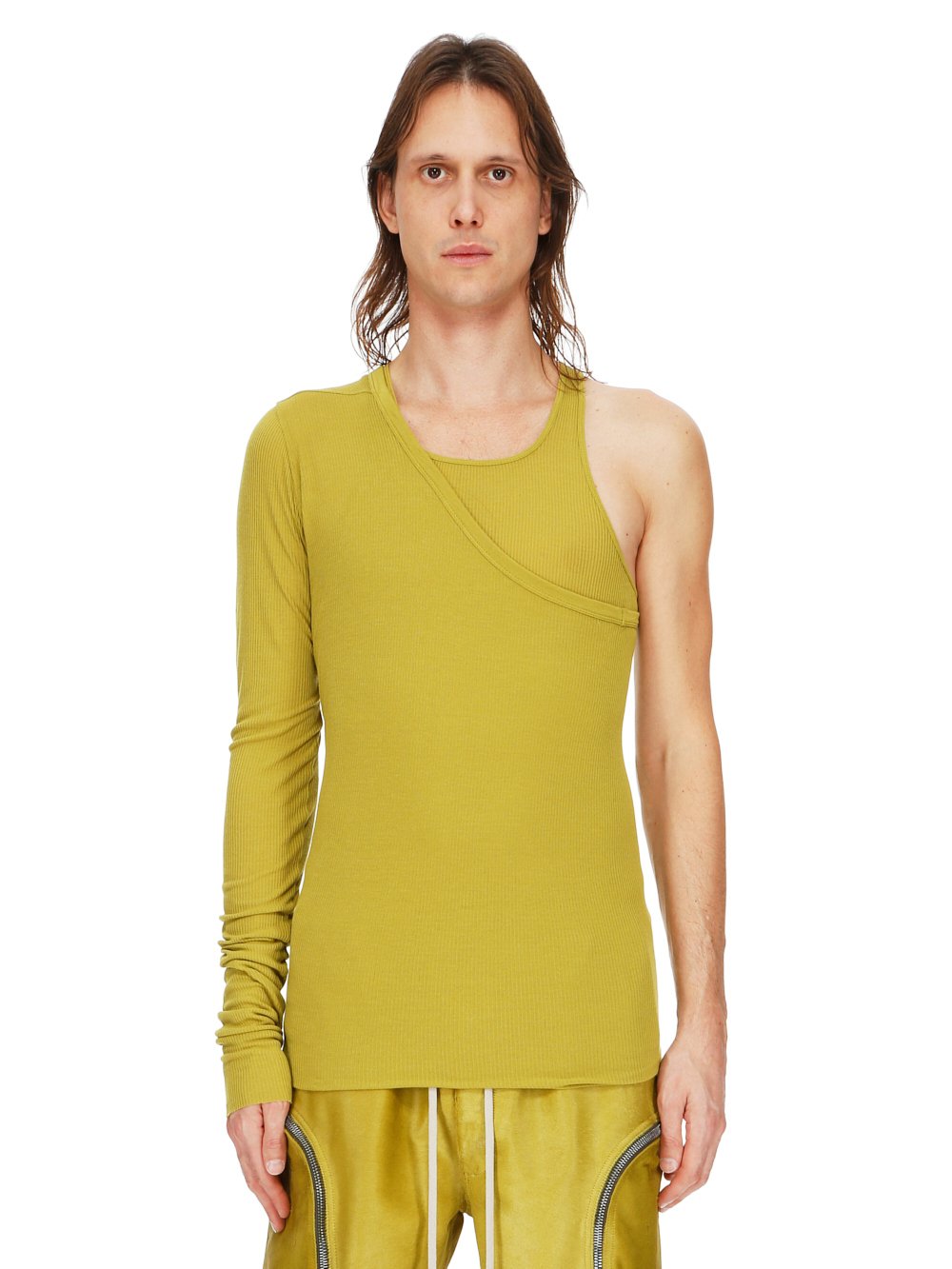 RICK OWENS FW23 LUXOR ZIGGY BANANA TANK IN ACID YELLOW VISCOSE SILK RIB JERSEY