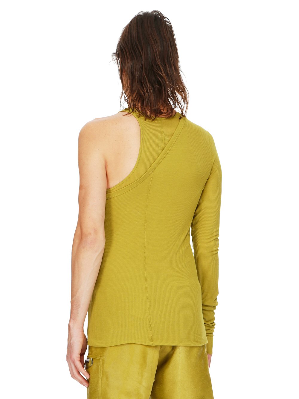 RICK OWENS FW23 LUXOR ZIGGY BANANA TANK IN ACID YELLOW VISCOSE SILK RIB JERSEY