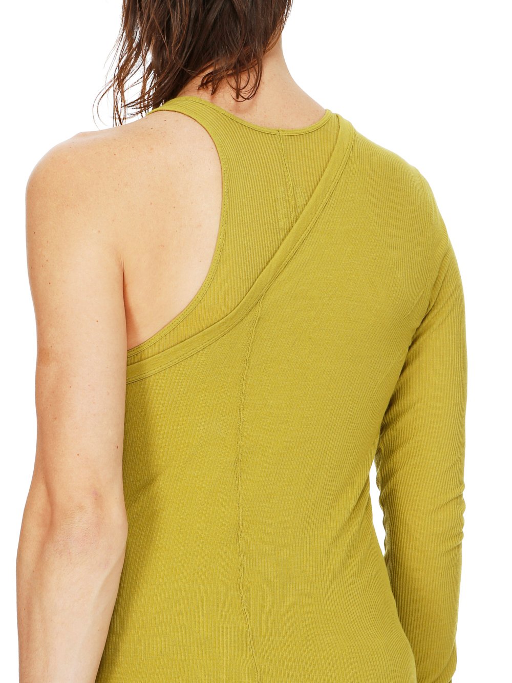 RICK OWENS FW23 LUXOR ZIGGY BANANA TANK IN ACID YELLOW VISCOSE SILK RIB JERSEY