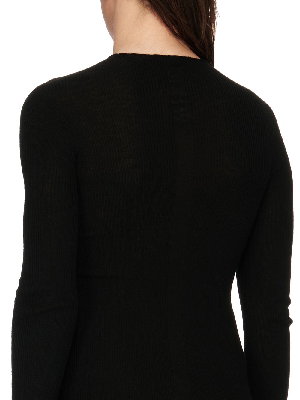 RICK OWENS FW23 LUXOR RIBBED ROUND NECK IN BLACK LIGHTWEIGHT RIBBED KNIT