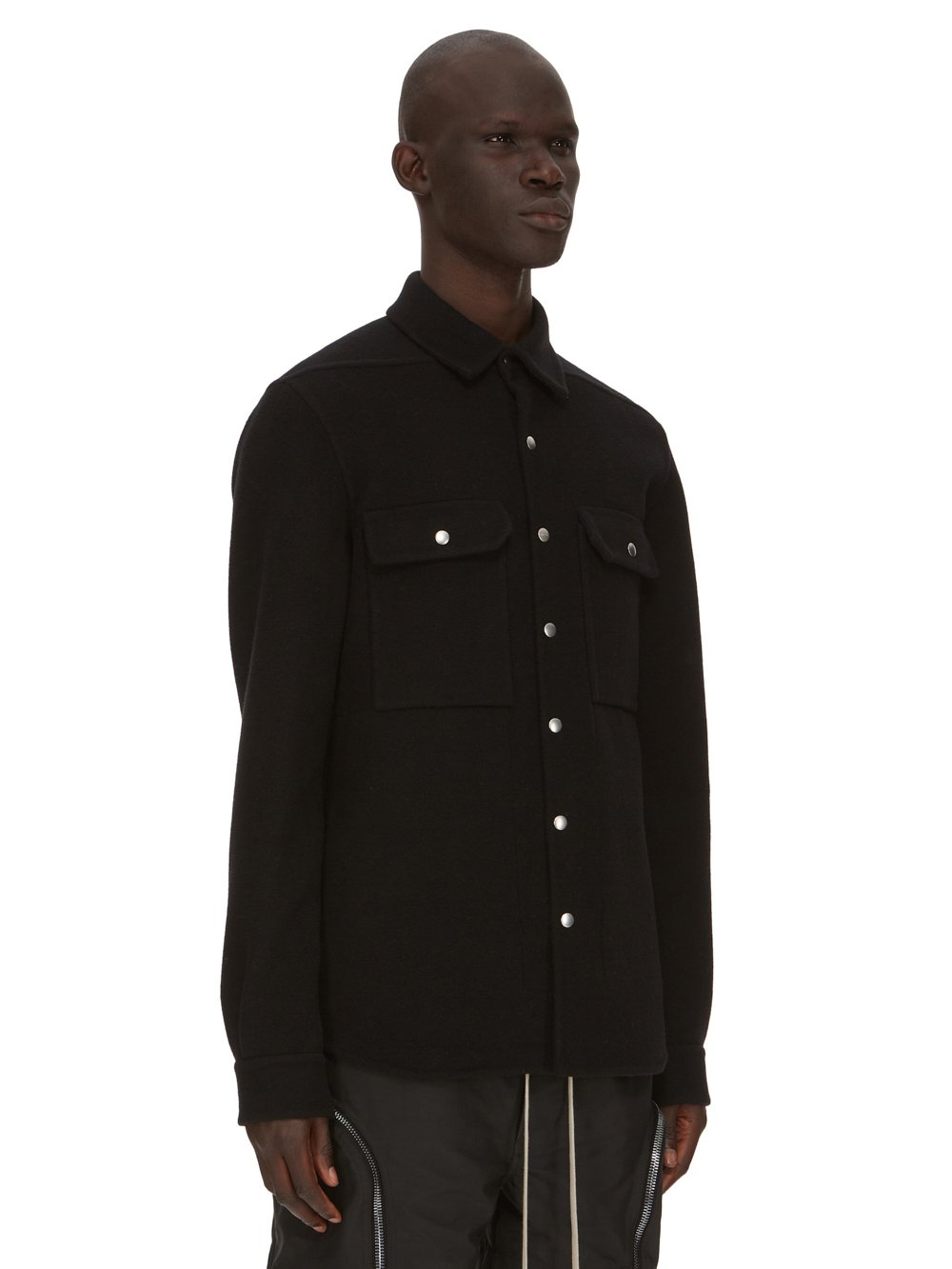 RICK OWENS FW23 LUXOR OUTERSHIRT IN BLACK DOUBLE CASHMERE