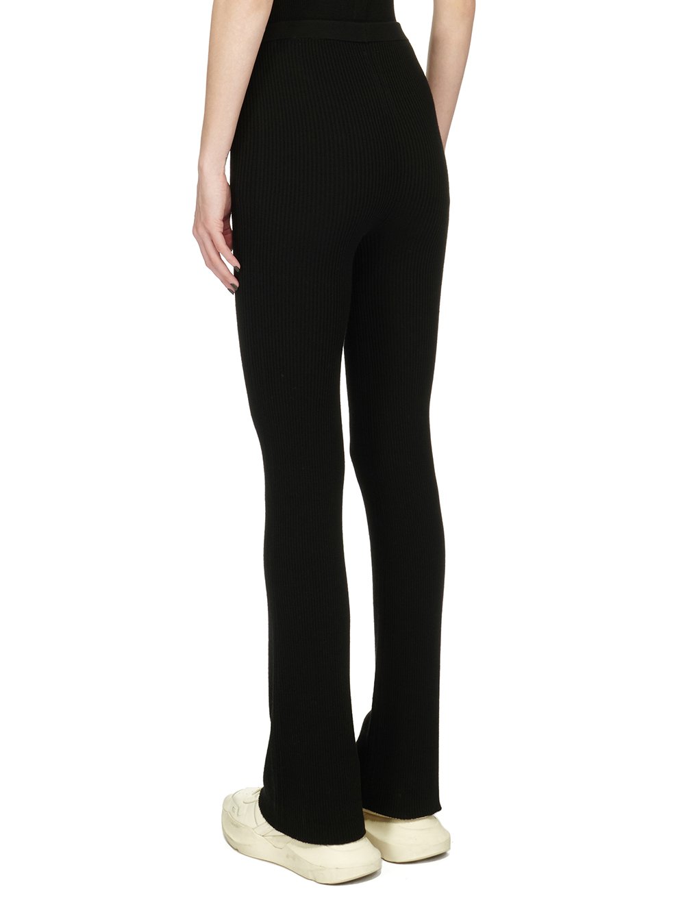 RICK OWENS FW23 LUXOR WIDE LEG PANTS IN BLACK LIGHTWEIGHT RIBBED KNIT