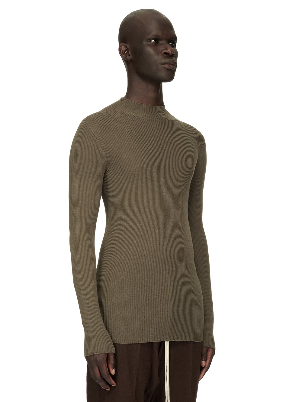 RICK OWENS FW23 LUXOR RIBBED LUPETTO IN DUST GREY LIGHTWEIGHT RIBBED KNIT