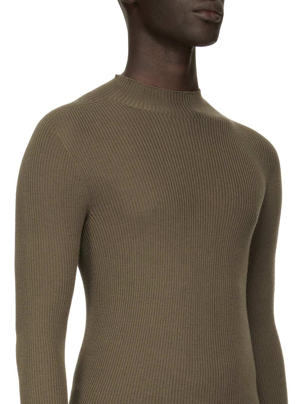 RICK OWENS FW23 LUXOR RIBBED LUPETTO IN DUST GREY LIGHTWEIGHT RIBBED KNIT