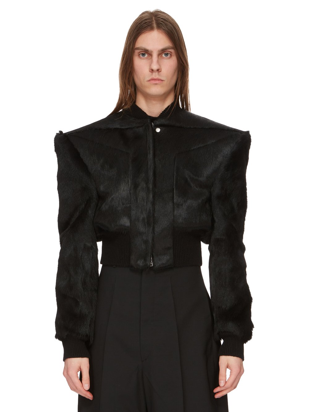 RICK OWENS FW23 LUXOR RUNWAY EDFU FLIGHT IN BLACK UNSHAVED COW LEATHER