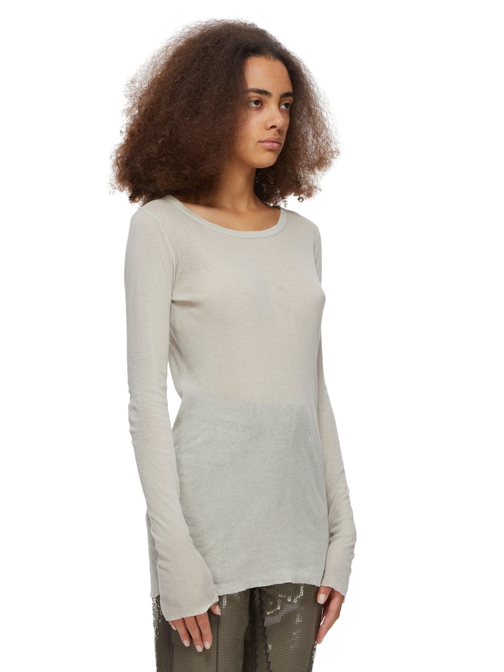 RICK OWENS FW23 LUXOR RIB LS T IN PEARL MINI RIB JERSEY