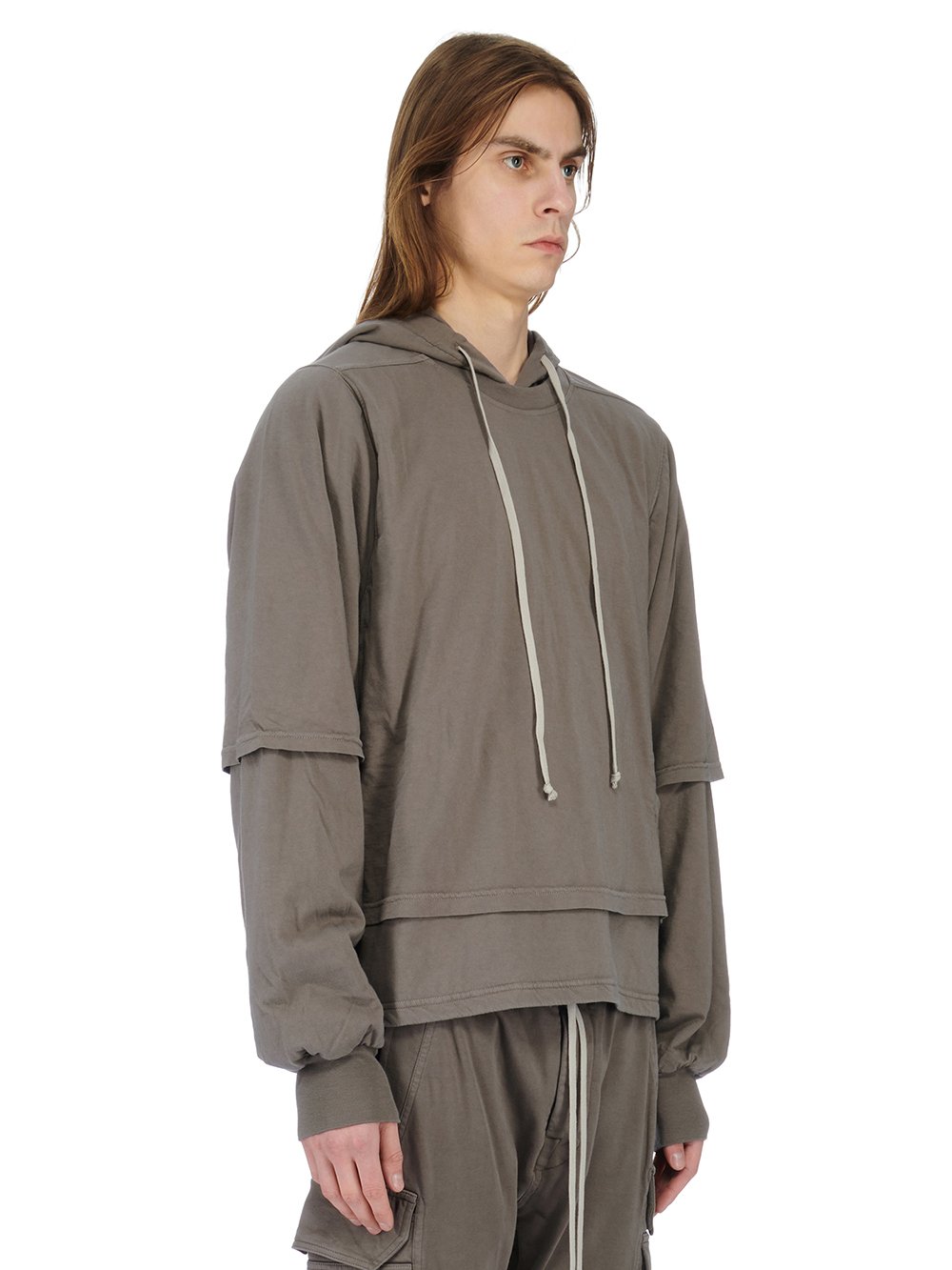 RICK OWENS FW23 LUXOR HUSTLER HOODIE IN DUST MEDIUM WEIGHT COTTON JERSEY 