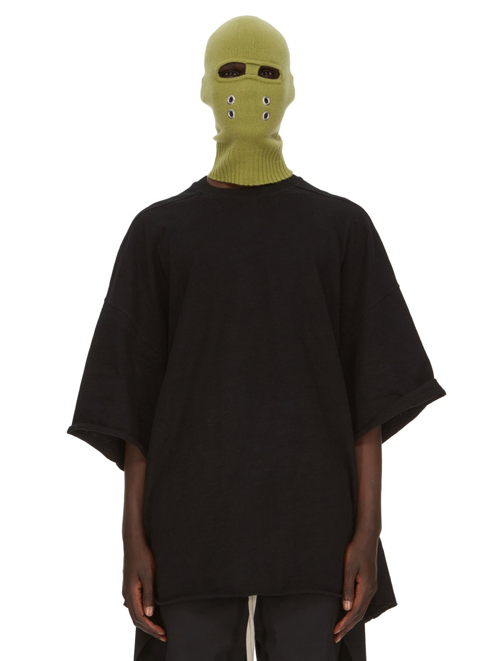 RICK OWENS FW23 LUXOR GIMP BALACLAVA IN ACID YELLOW RECYCLED CASHMERE KNIT