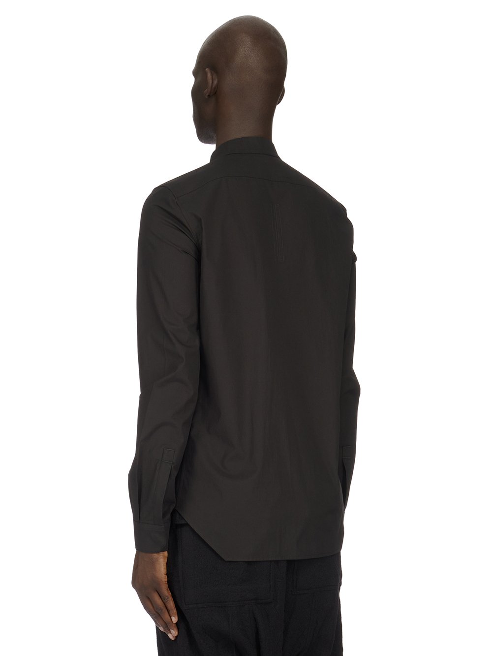 RICK OWENS FW23 LUXOR SNAP COLLAR FAUN SHIRT IN  BLACK COTTON POPLIN