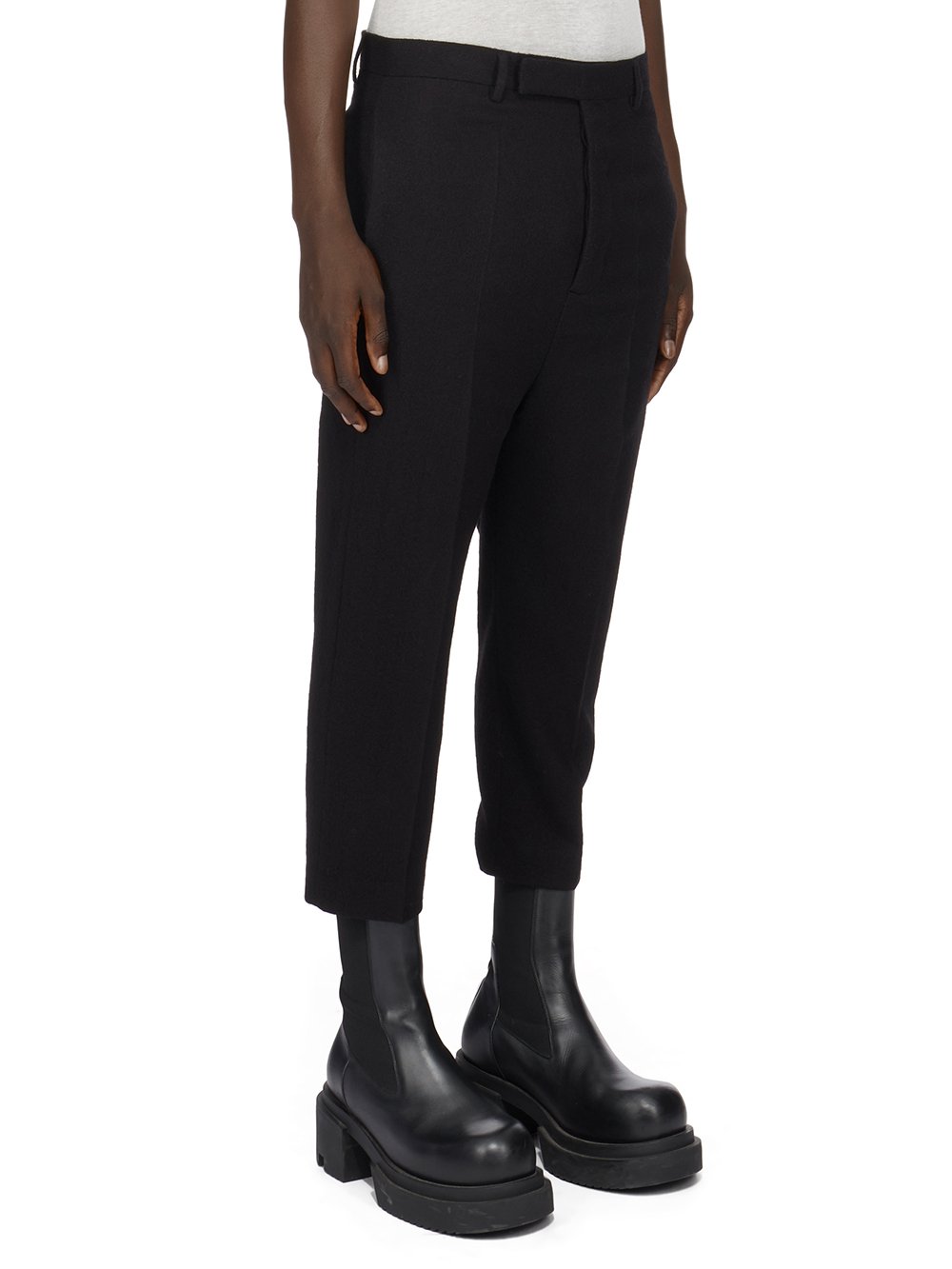 RICK OWENS FW23 LUXOR ASTAIRES CROPPED IN  BLACK SOFT WOOL FLANNEL