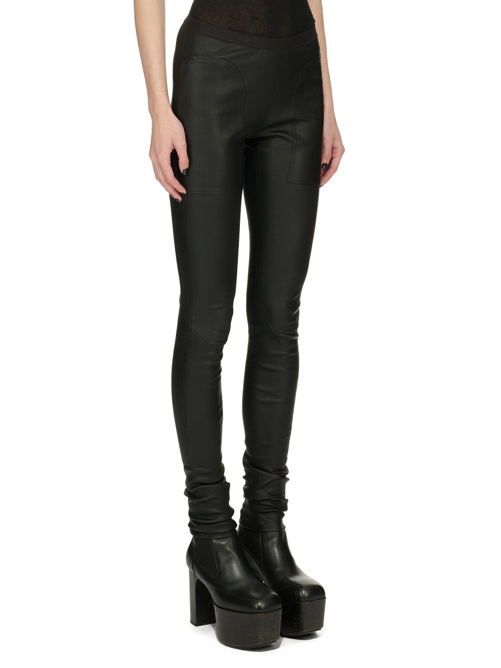 RICK OWENS FW23 LUXOR LEGGINGS IN BLACK STRETCH LAMB LEATHER