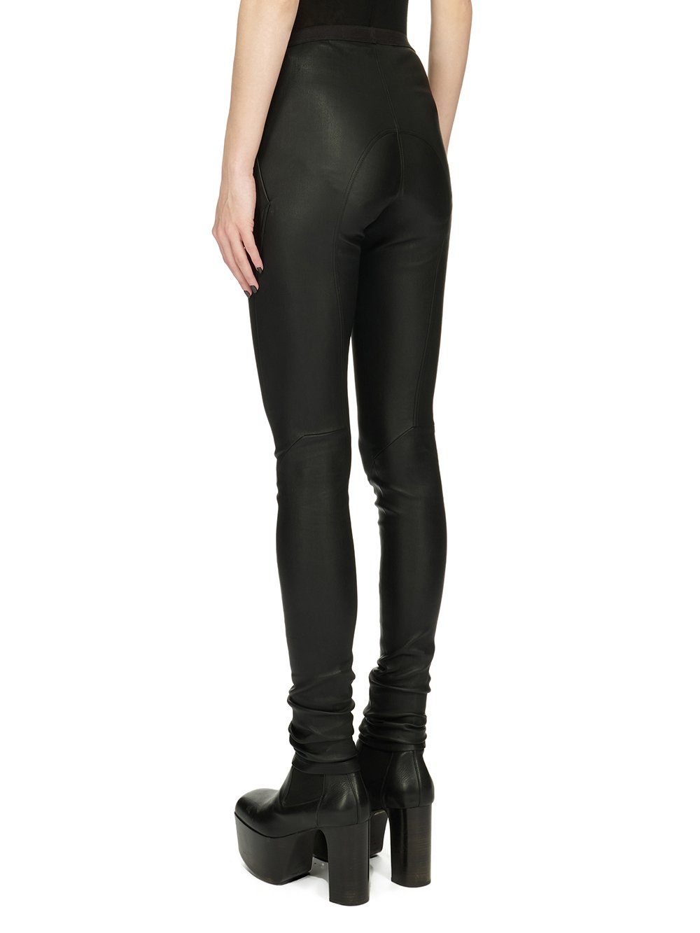 RICK OWENS FW23 LUXOR LEGGINGS IN BLACK STRETCH LAMB LEATHER