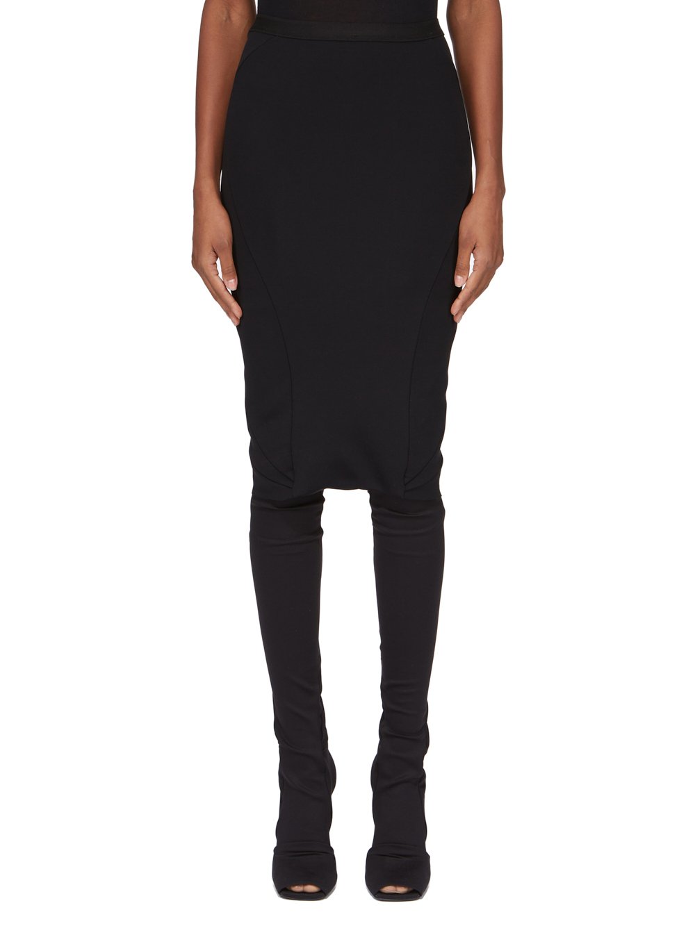 RICK OWENS LILIES FW23 LUXOR KNEE SLIP SKIRT IN BLACK RECYCLED NYLON NEOPRENE JERSEY