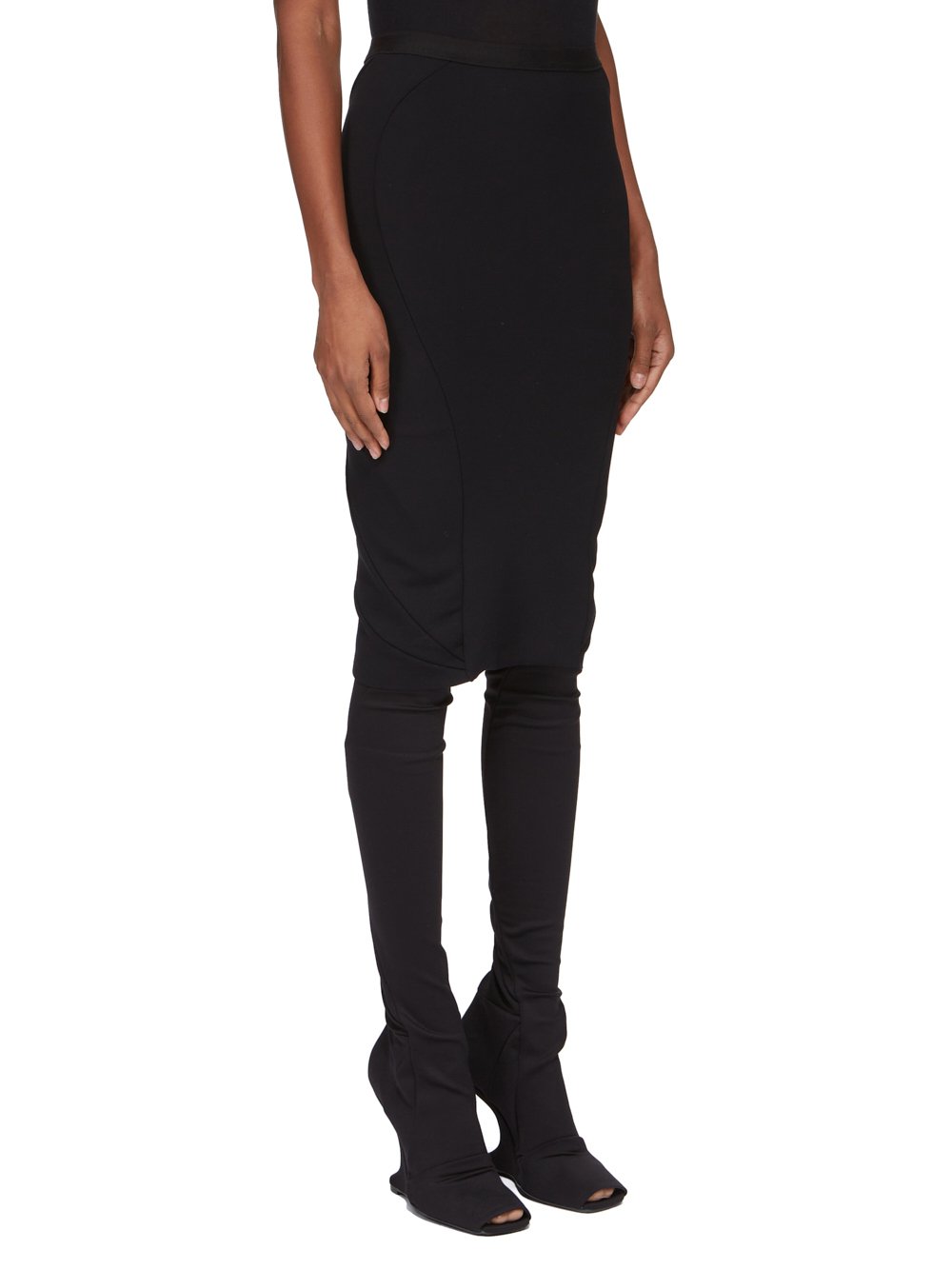 RICK OWENS LILIES FW23 LUXOR KNEE SLIP SKIRT IN BLACK RECYCLED NYLON NEOPRENE JERSEY