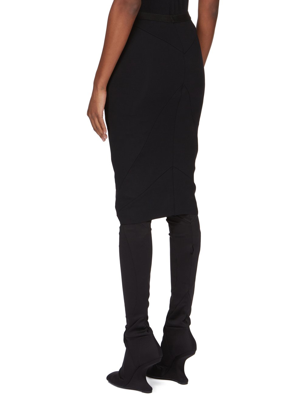 RICK OWENS LILIES FW23 LUXOR KNEE SLIP SKIRT IN BLACK RECYCLED NYLON NEOPRENE JERSEY