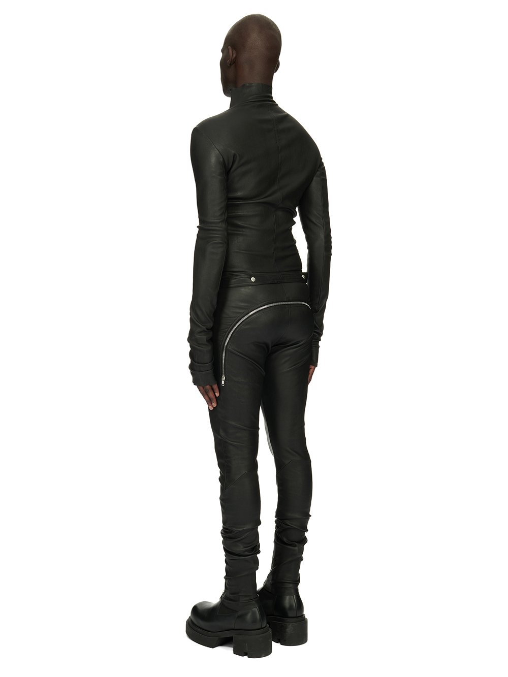 RICK OWENS FW23 LUXOR TIGHT GARY FLGHTSUIT IN BLACK STRETCH LAMB LEATHER