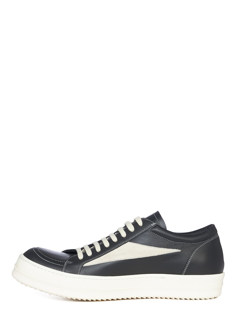 RICK OWENS FW23 LUXOR VINTAGE SNEAKS IN BLACK AND MILK CORTINA GREASE CALF LEATHER AND VELOURS SUEDE