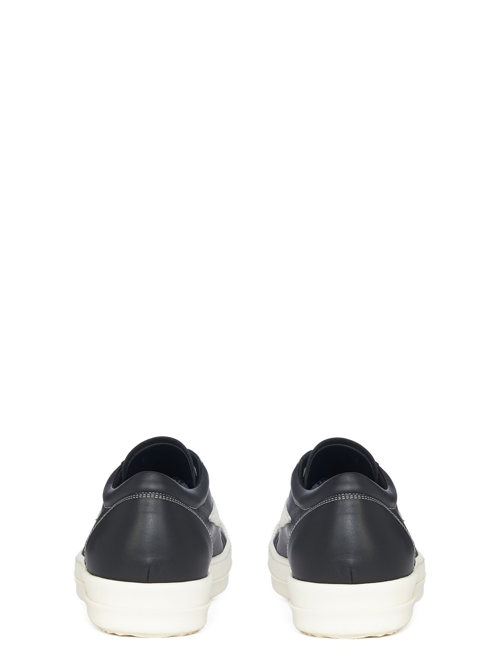 RICK OWENS FW23 LUXOR VINTAGE SNEAKS IN BLACK AND MILK CORTINA GREASE CALF LEATHER AND VELOURS SUEDE