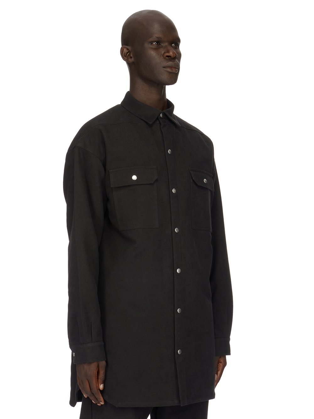 RICK OWENS FW23 LUXOR OVERSIZED OUTERSHIRT IN BLACK BRUSHED HEAVY TWILL