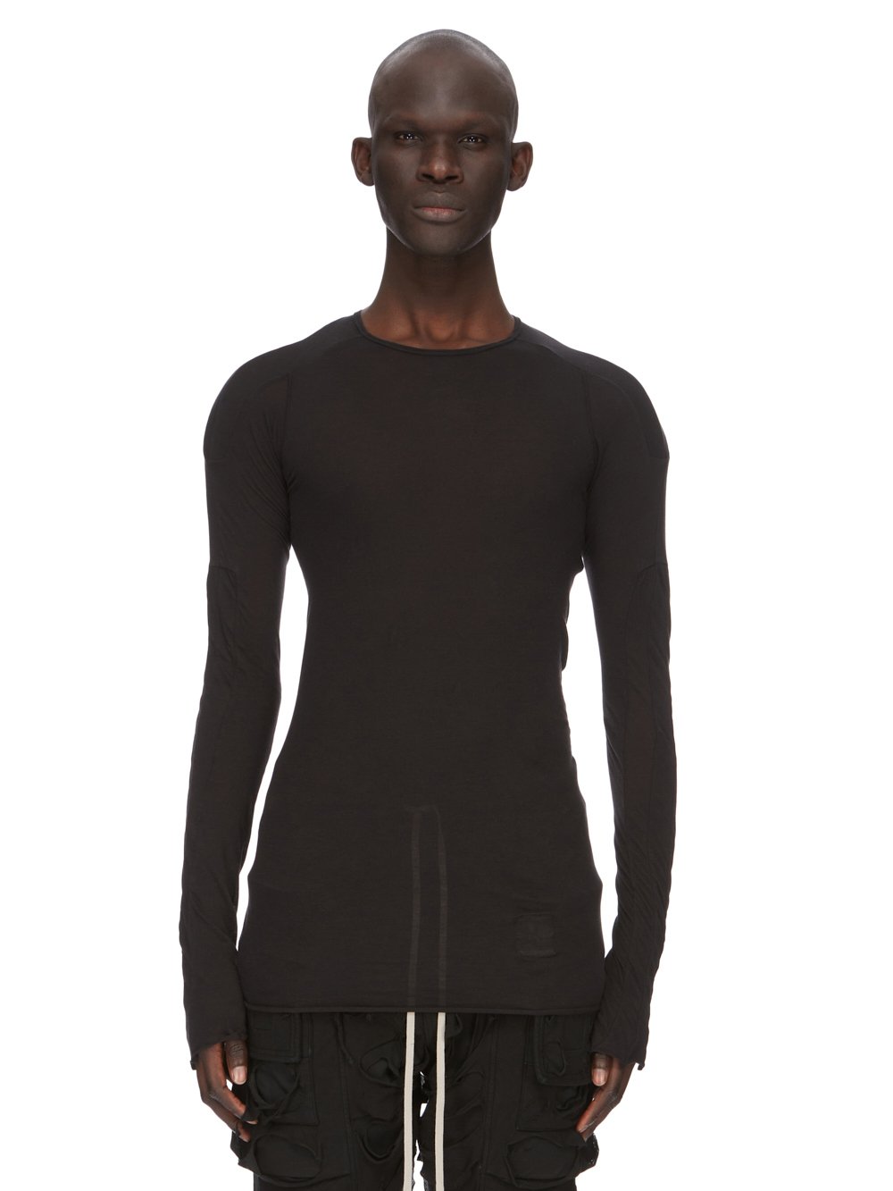 RICK OWENS FW23 LUXOR SCARIFICATION LS T IN BLACK LIGHTWEIGHT COTTON GAUZE JERSEY 