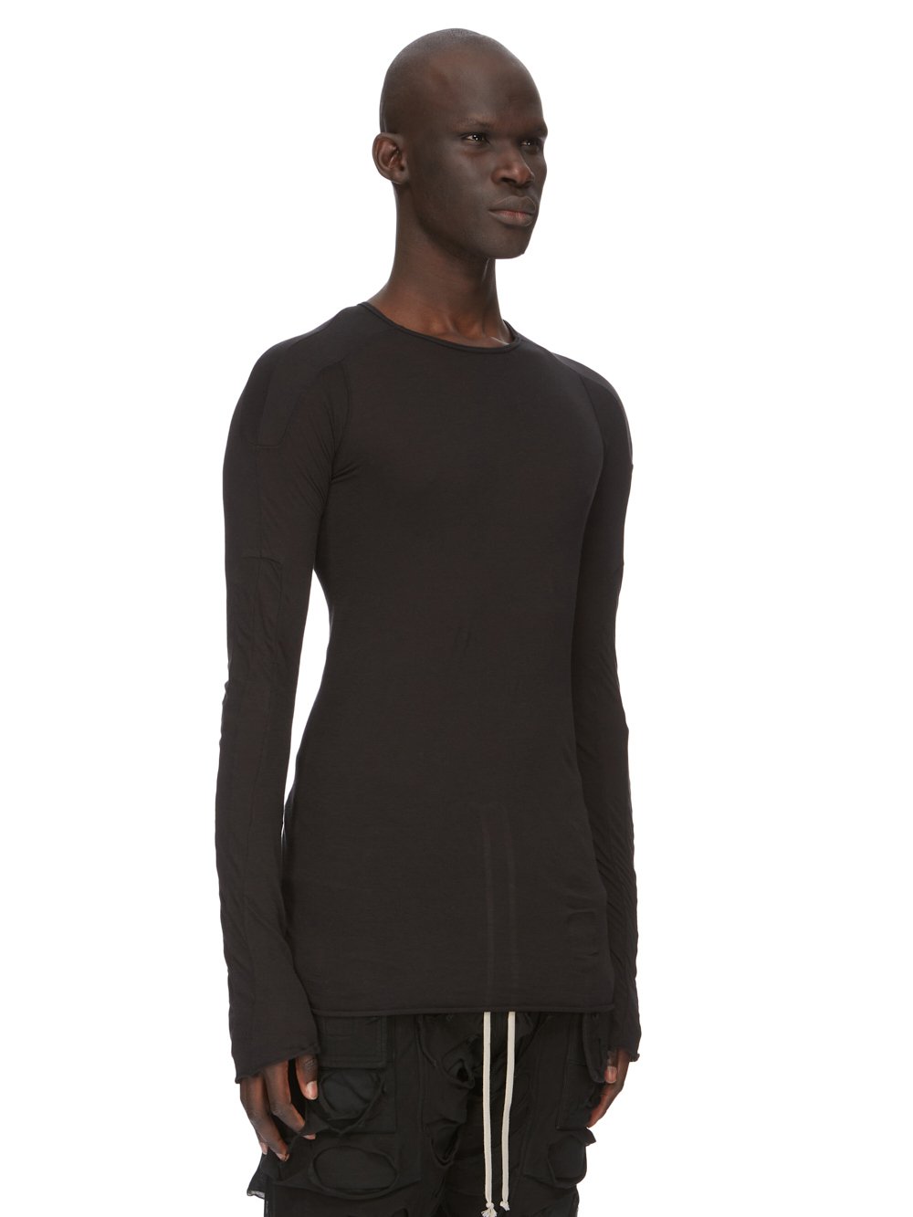 RICK OWENS FW23 LUXOR SCARIFICATION LS T IN BLACK LIGHTWEIGHT COTTON GAUZE JERSEY 