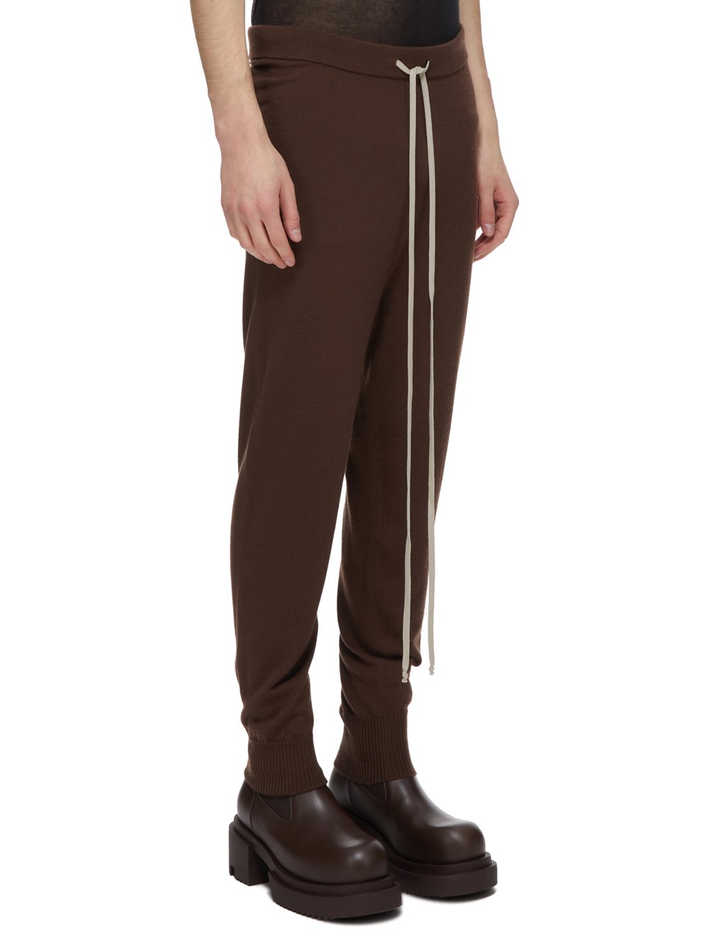 RICK OWENS FW23 LUXOR TRACK PANTS IN BROWN LIGHTWEIGHT RASATO KNIT