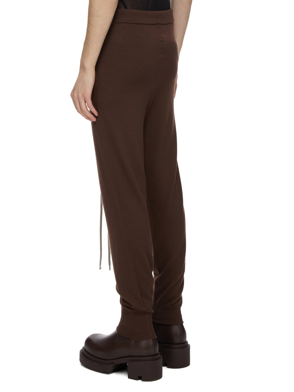 RICK OWENS FW23 LUXOR TRACK PANTS IN BROWN LIGHTWEIGHT RASATO KNIT