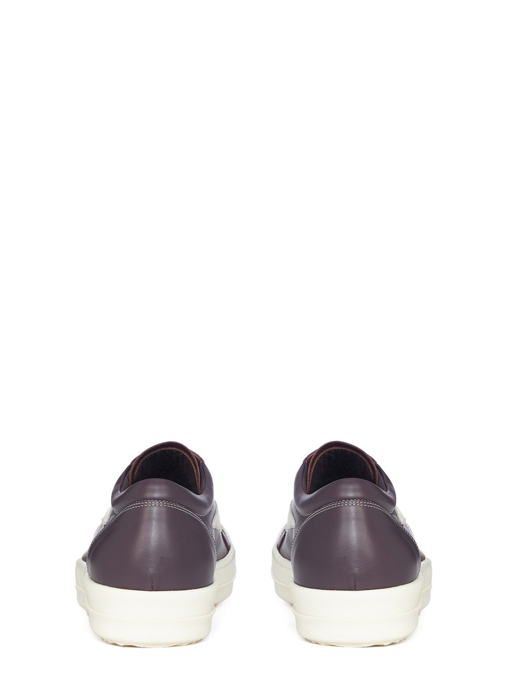 RICK OWENS FW23 LUXOR VINTAGE SNEAKS IN AMETHYST AND MILK CORTINA GREASE CALF LEATHER AND VELOURS SUEDE