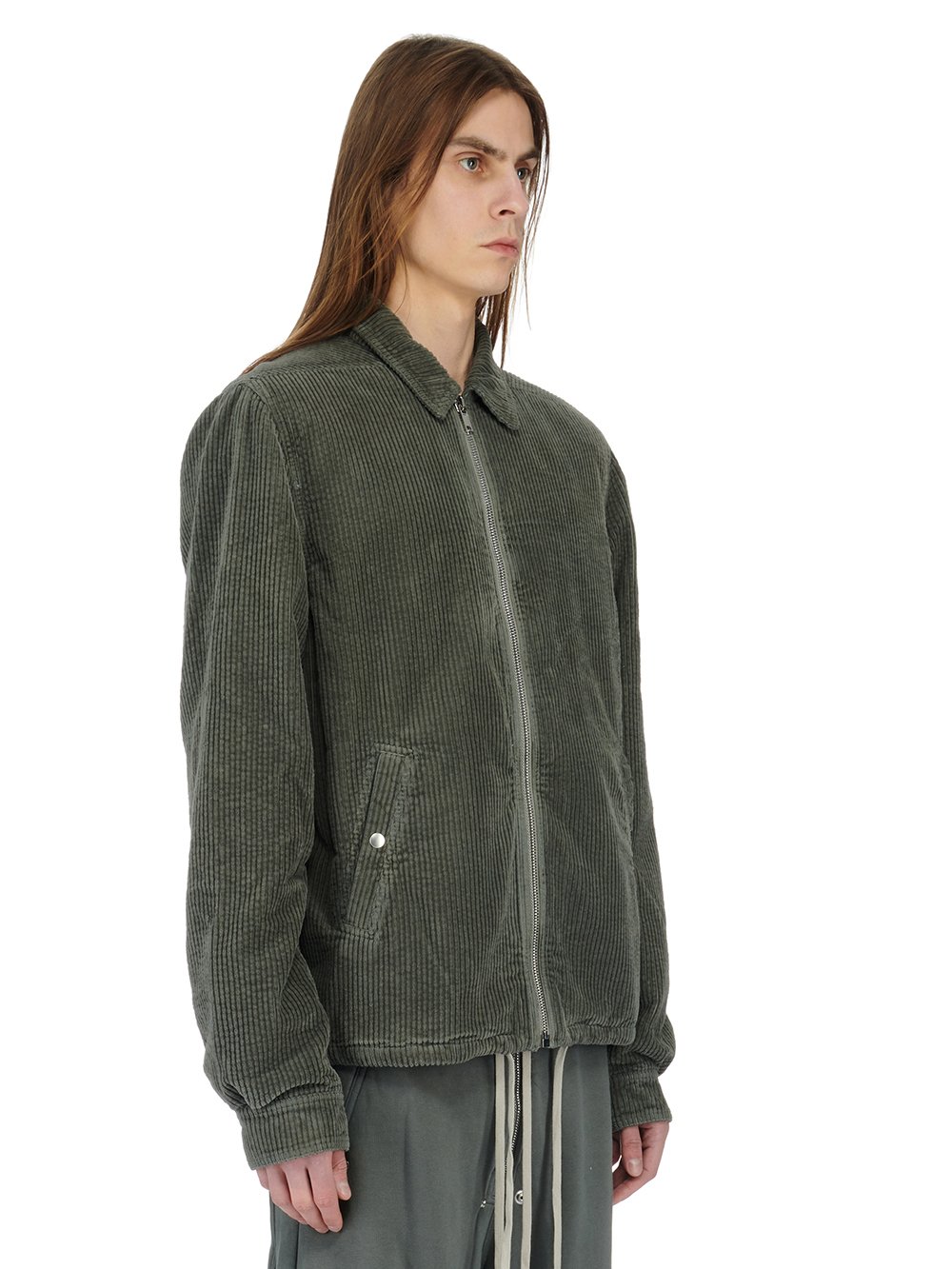 RICK OWENS FW23 LUXOR ZIPFRONT JKT IN HUSTLER BLUE WIDE COTTON CORDUROY