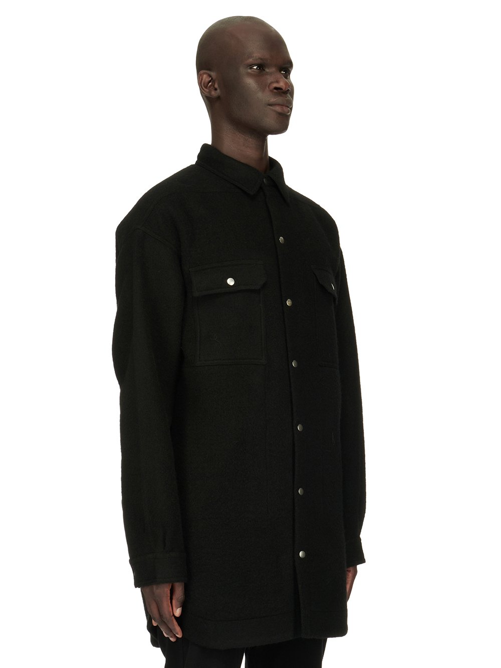 RICK OWENS FW23 LUXOR OVERSIZED OUTERSHIRT IN BLACK BOILED WOOL