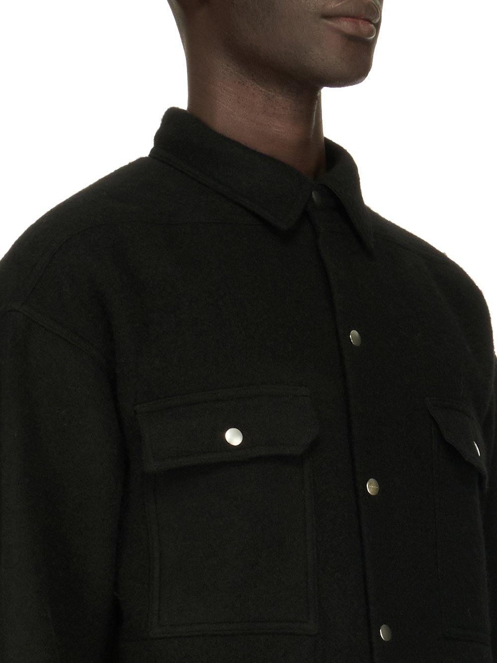 RICK OWENS FW23 LUXOR OVERSIZED OUTERSHIRT IN BLACK BOILED WOOL