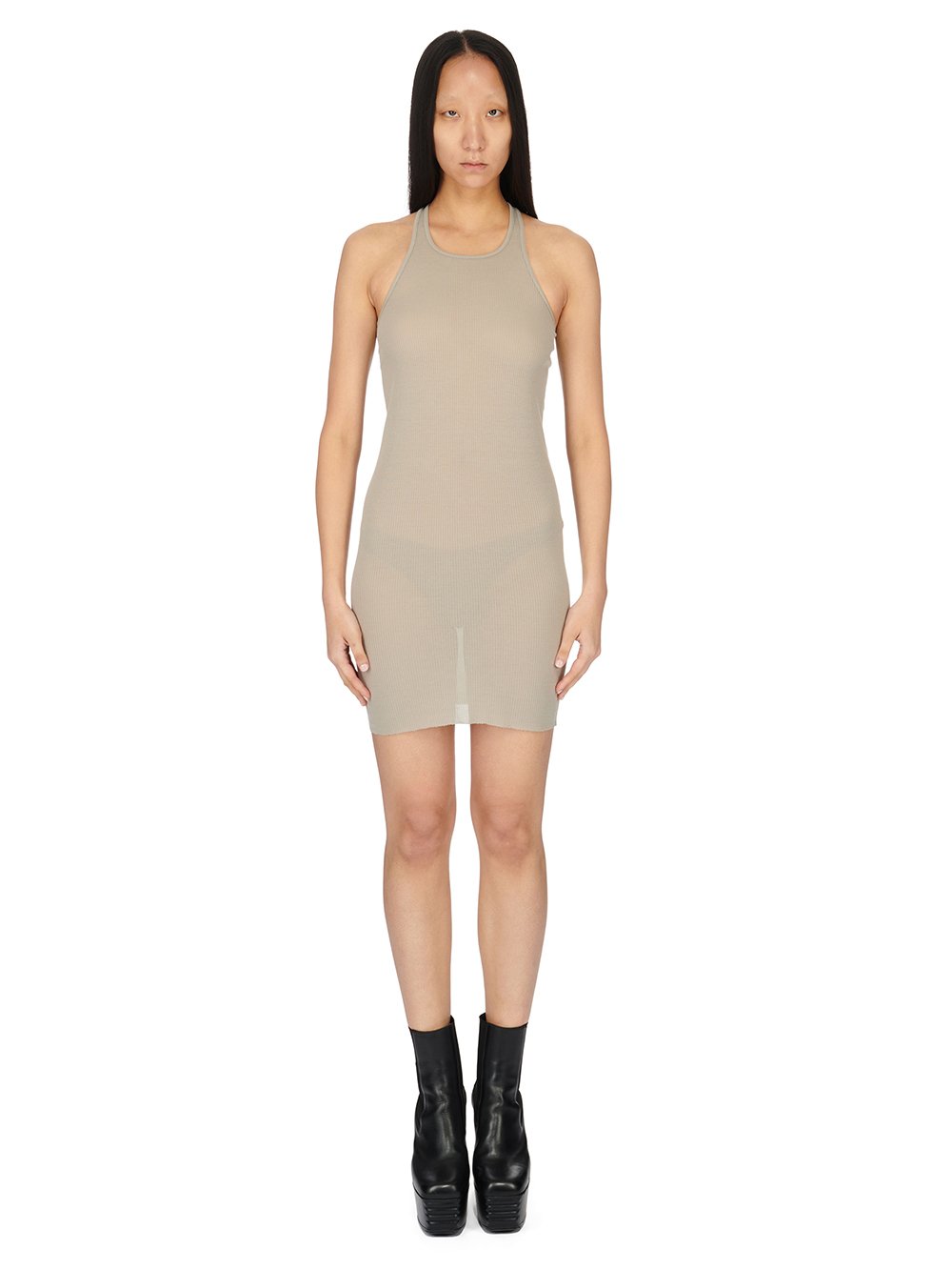 RICK OWENS FW23 LUXOR KNEE TANK DRESS IN PEARL VISCOSE SILK RIB JERSEY