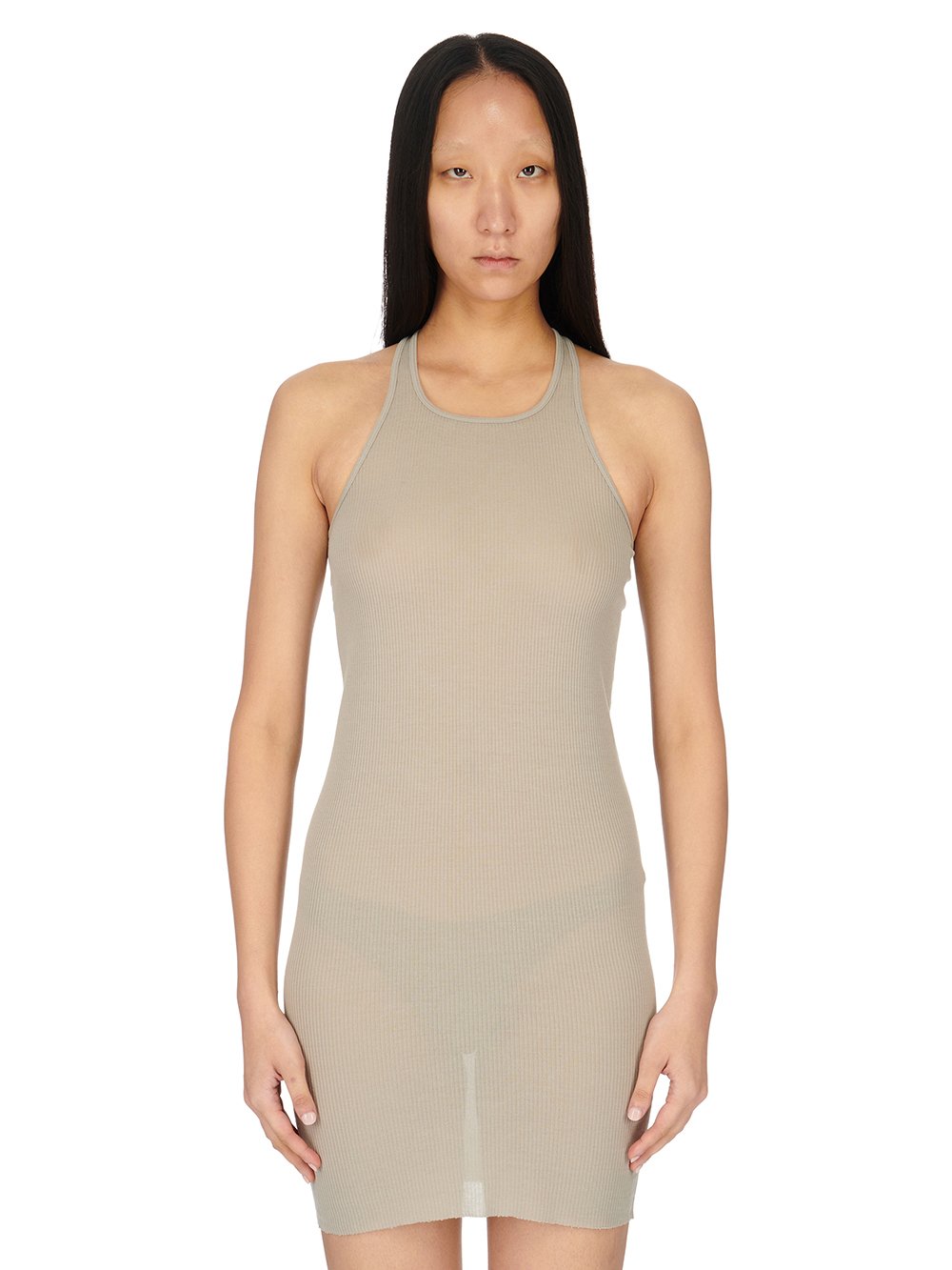 RICK OWENS FW23 LUXOR KNEE TANK DRESS IN PEARL VISCOSE SILK RIB JERSEY