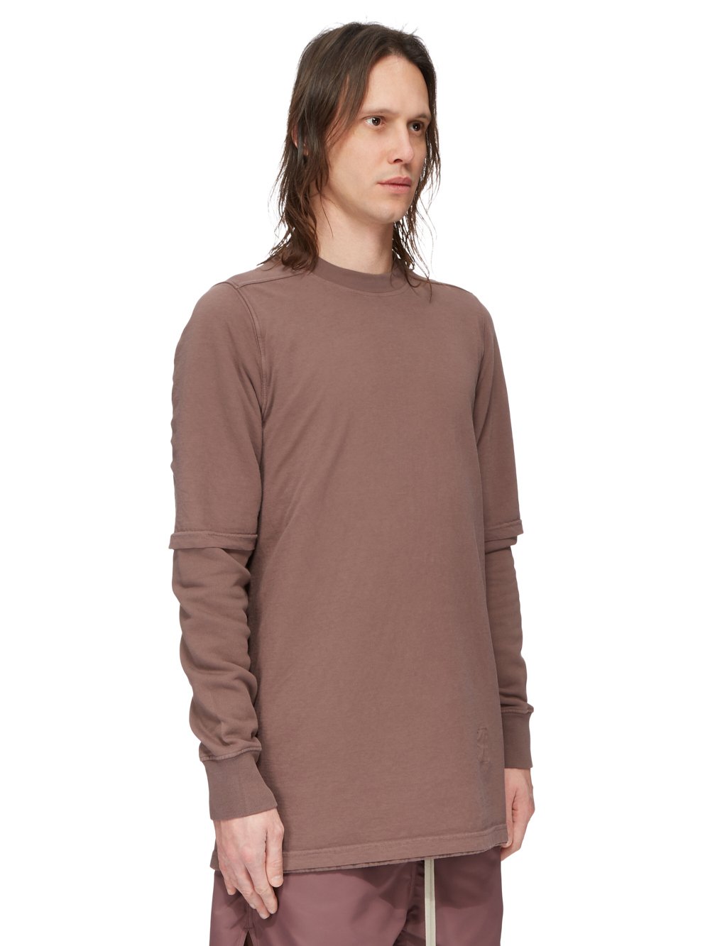 RICK OWENS FW23 LUXOR HUSTLER T IN MAUVE MEDIUM WEIGHT COTTON JERSEY AND FURKA HEAVY SWEATSHIRT