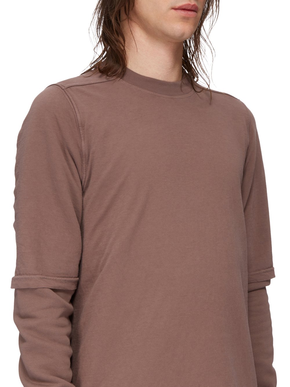 RICK OWENS FW23 LUXOR HUSTLER T IN MAUVE MEDIUM WEIGHT COTTON JERSEY AND FURKA HEAVY SWEATSHIRT