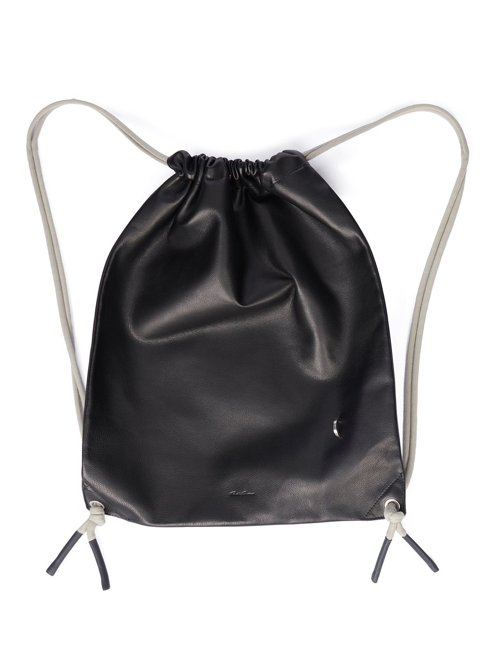 RICK OWENS FW23 LUXOR DRAWSTRING BACKPACK IN BLACK AND PEARL SOFT GRAIN COW LEATHER