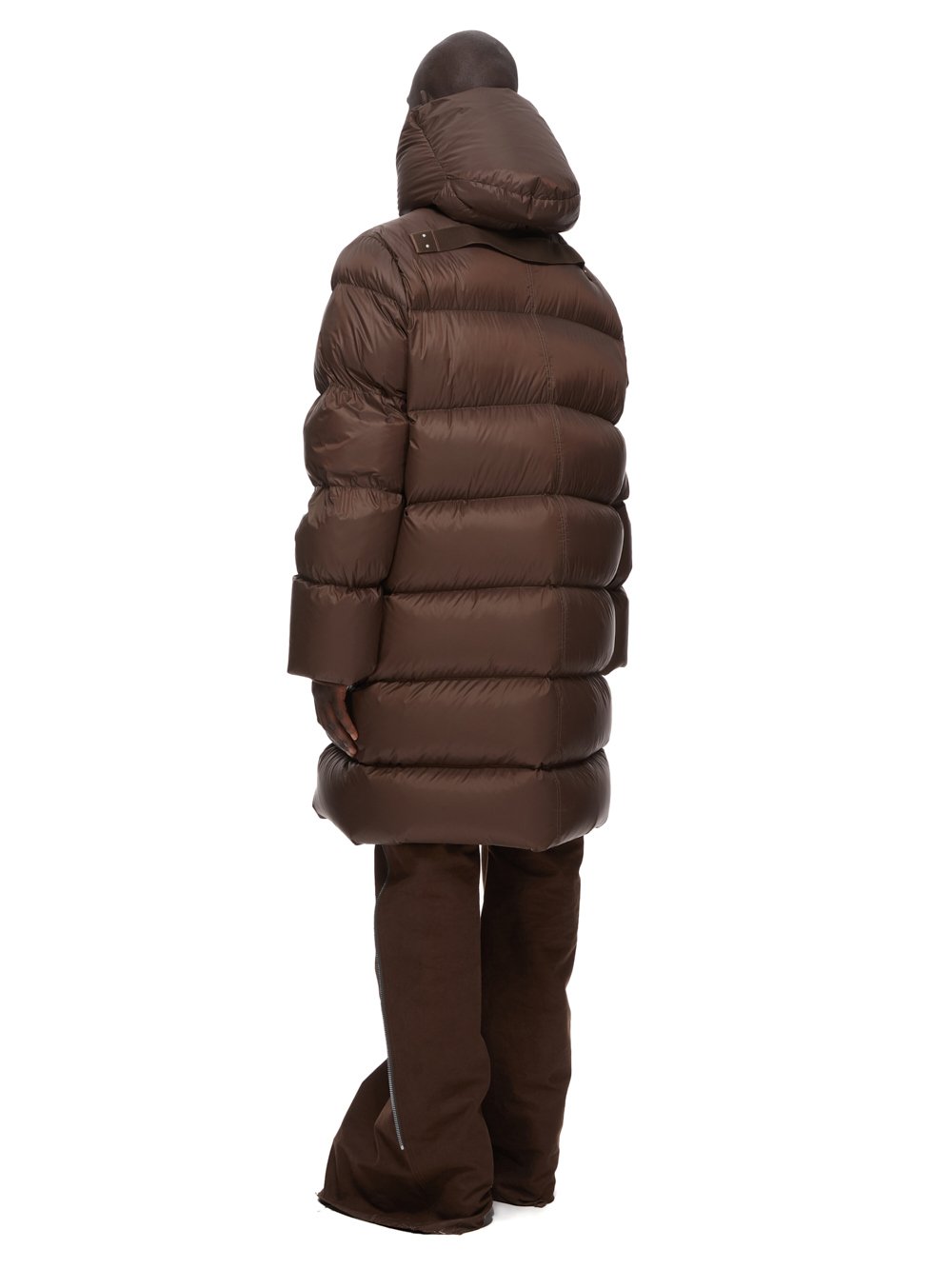 RICK OWENS FW23 LUXOR LS HOODED LINER IN BROWN RECYCLED NYLON AND BUTTER LAMB SHEARLING