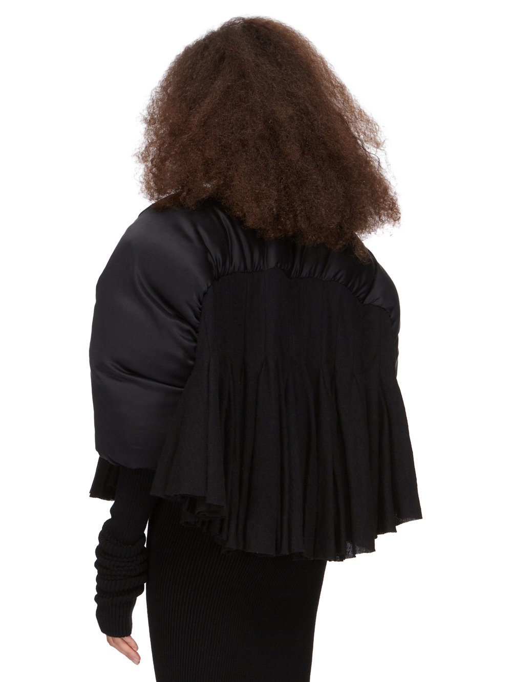 RICK OWENS FW23 LUXOR RUNWAY DUVETESSA CROPPED IN BLACK SILK CHARMEUSE AND SOFT WOOL FLANNEL