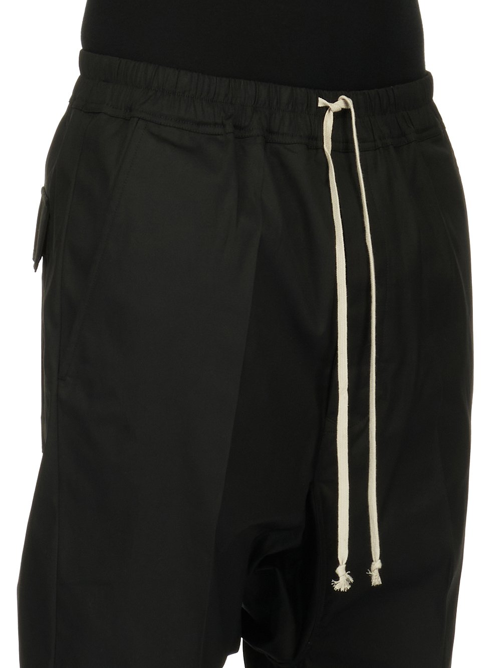 RICK OWENS FOREVER DRAWSTRING CROPPED IN BLACK HEAVY COTTON POPLIN