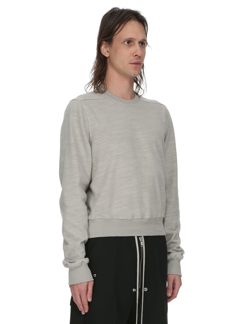 RICK OWENS FW23 LUXOR CROPPED CREWNECK SWEAT IN PEARL BIGARZATO JERSEY 