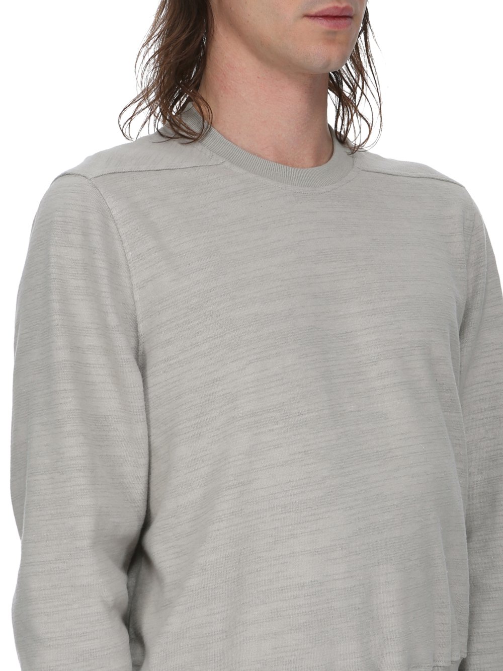 RICK OWENS FW23 LUXOR CROPPED CREWNECK SWEAT IN PEARL BIGARZATO JERSEY 