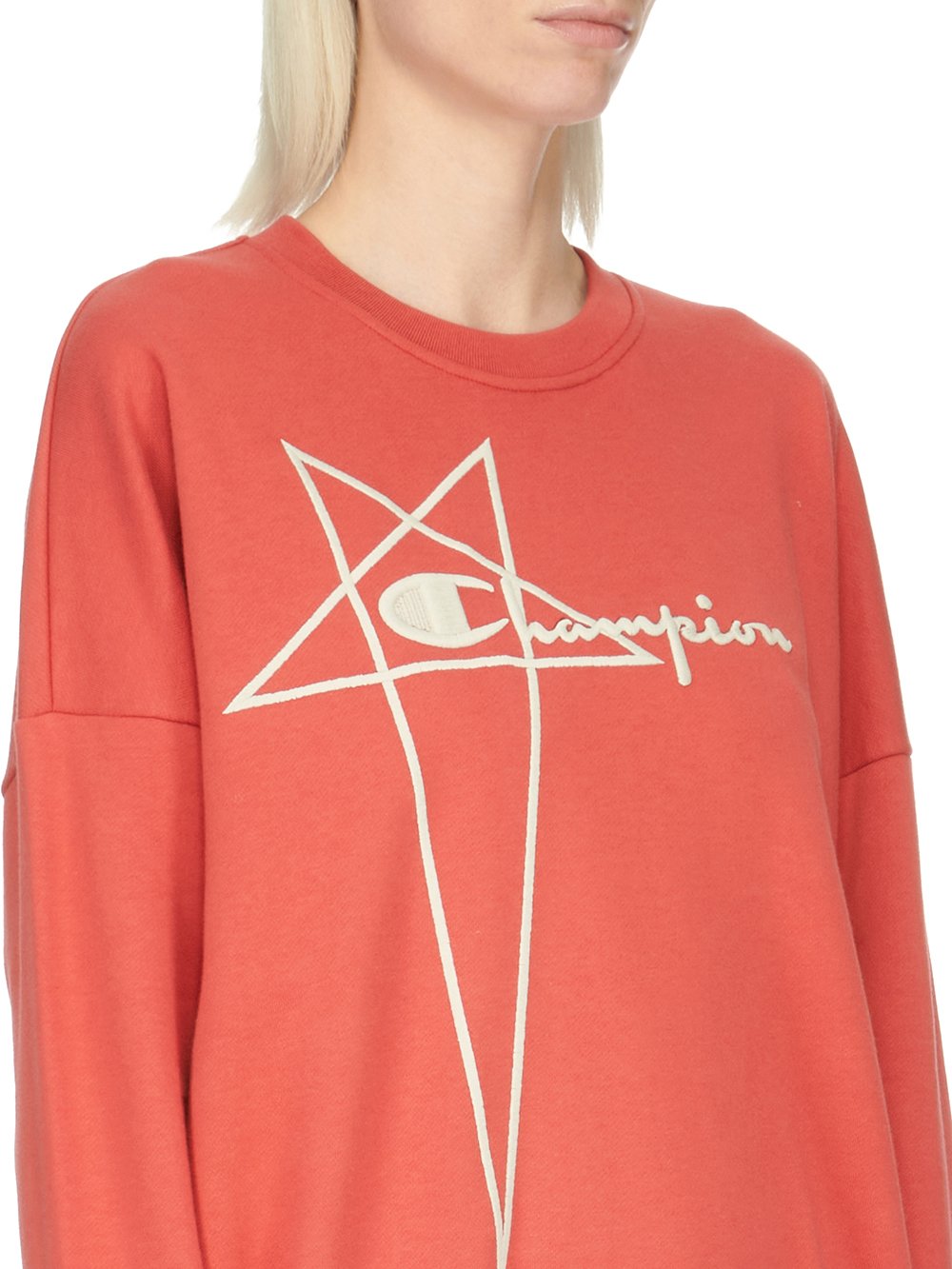 CHAMPION X RICK OWENS PULLOVER SWEAT IN CARNELIAN RED COMPACT COTTON FELPA