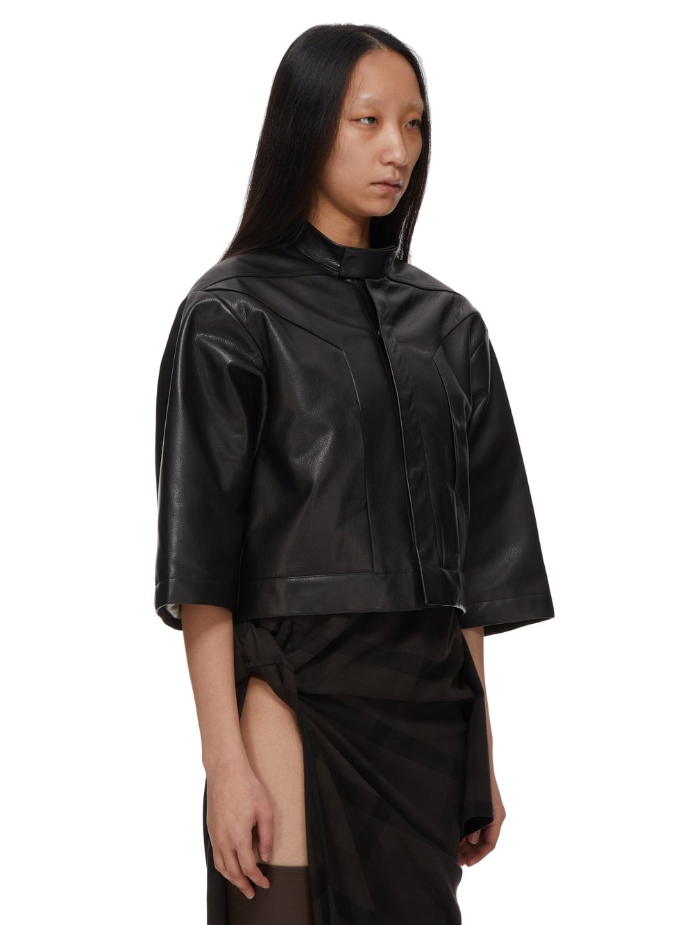 RICK OWENS FW23 LUXOR EDFU MAGNUM CROPPED IN BLACK SOFT GRAIN COW LEATHER