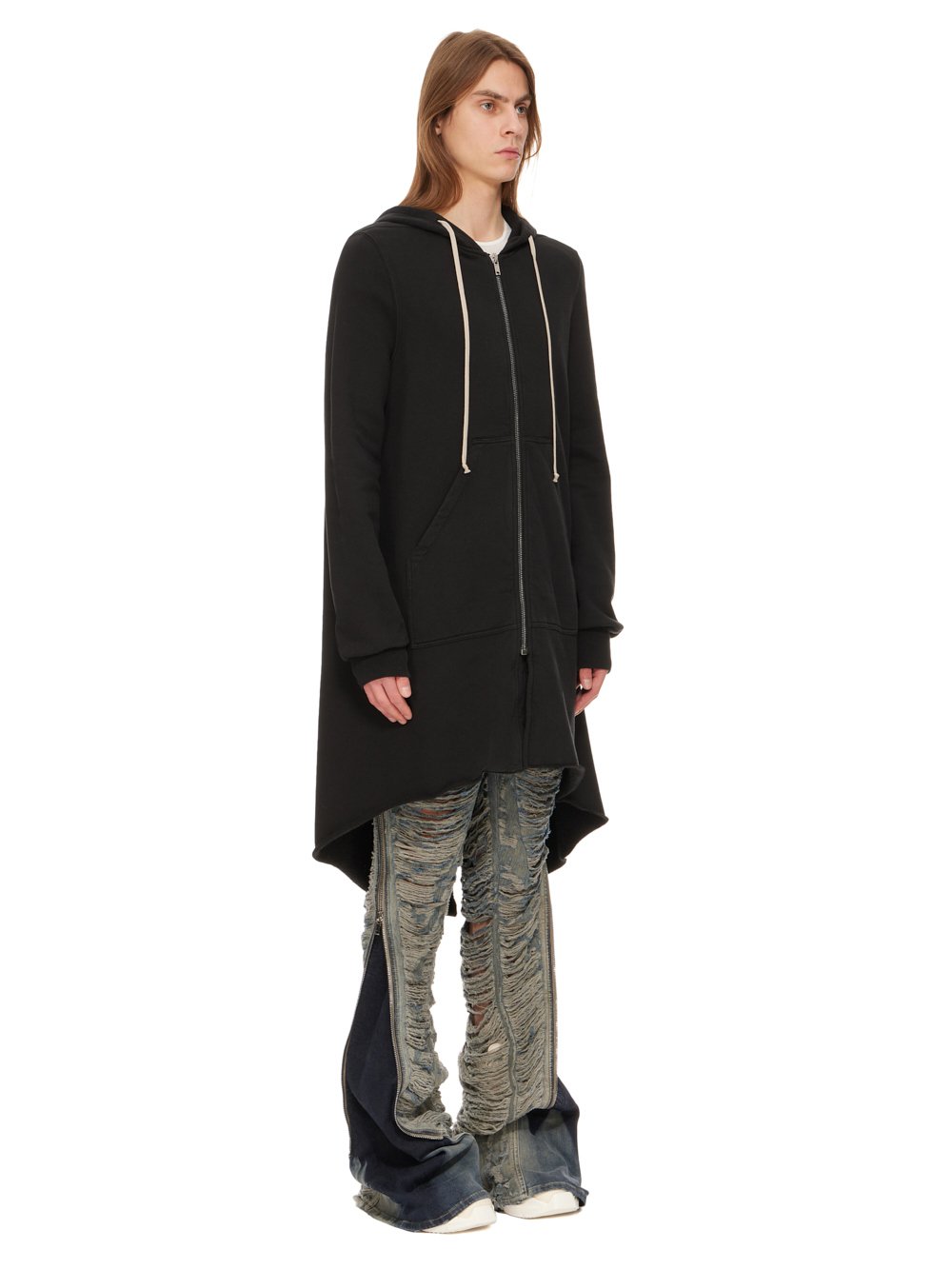 DRKSHDW FW23 LUXOR HOODIE FISHTAIL PARKA IN BLACK FURKA HEAVY SWEATSHIRT