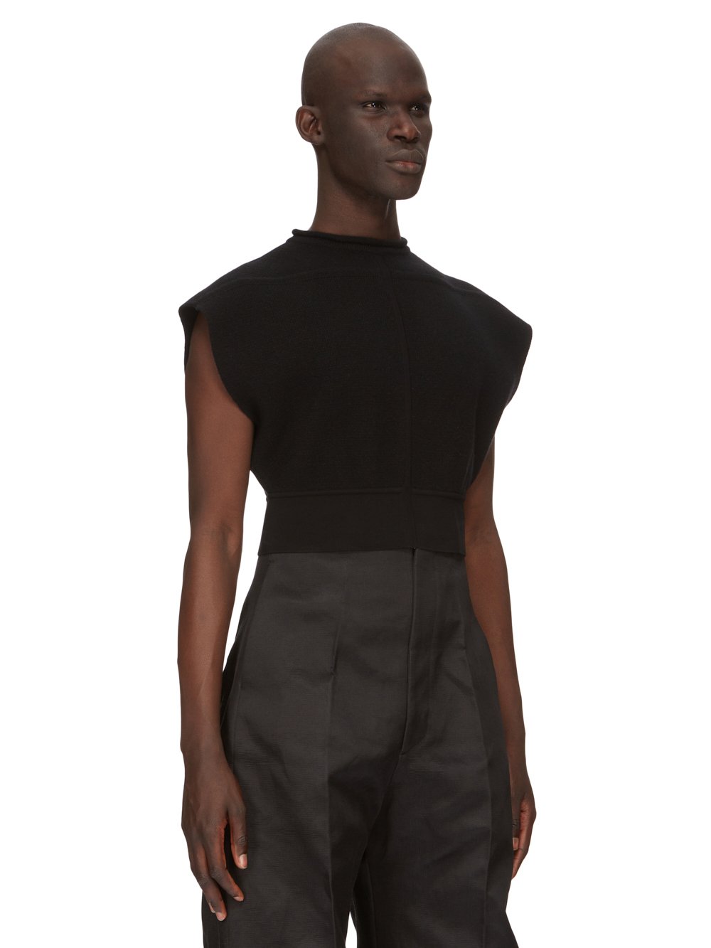 RICK OWENS FW23 LUXOR RUNWAY CROPPED TOP IN BLACK RECYCLED CASHMERE